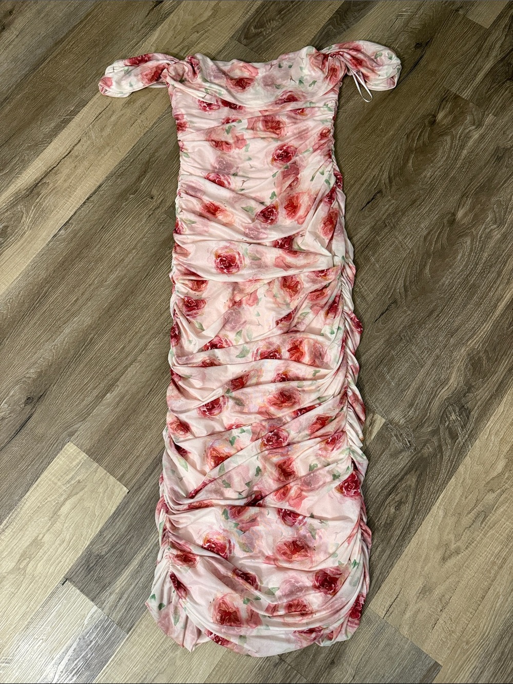Floral Pink Ruched Maxi Dress
